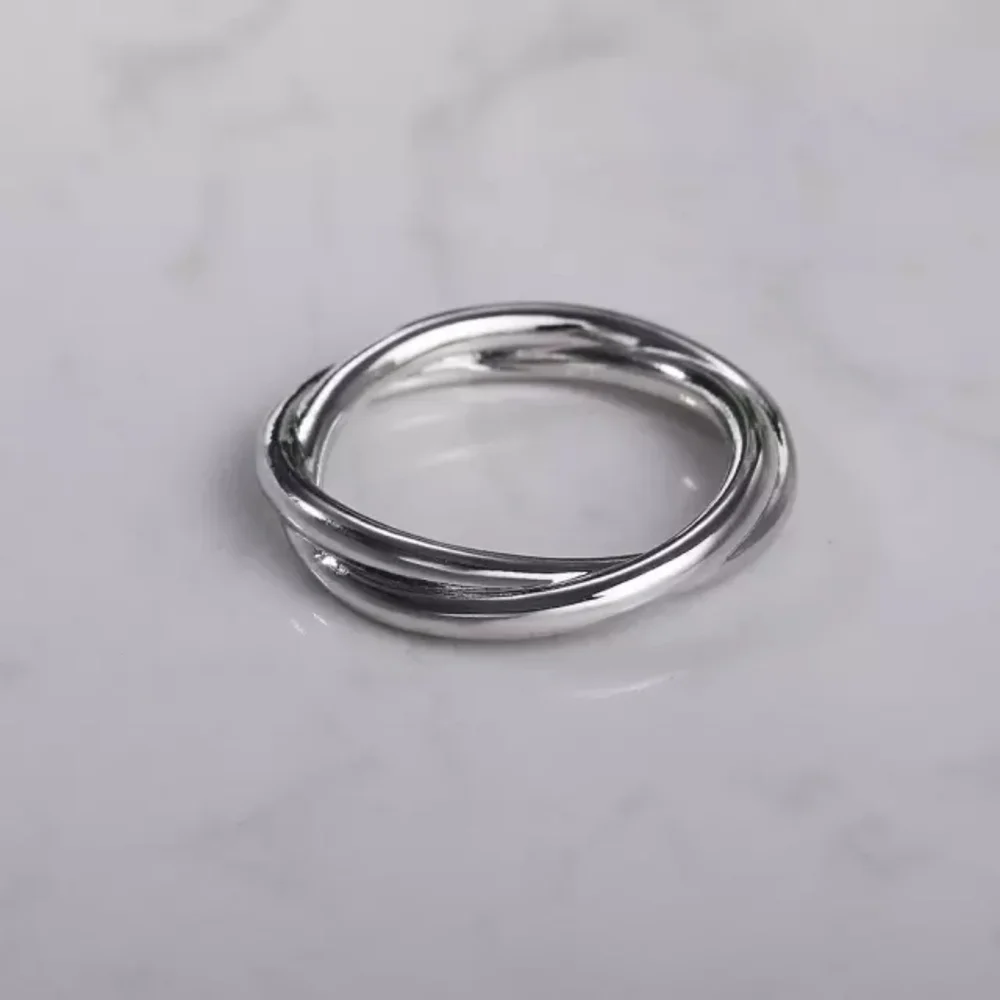 New Unisex 925 Silver Double Layer Men Women Ring